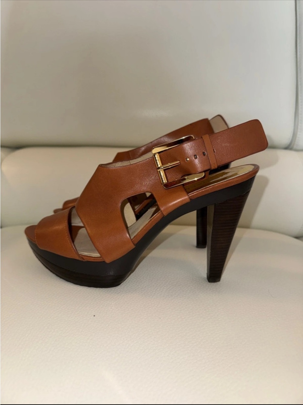 MICHAEL by MICHAEL KORS BROWN LEATHER PLATFORM SLINGBACK HEELS